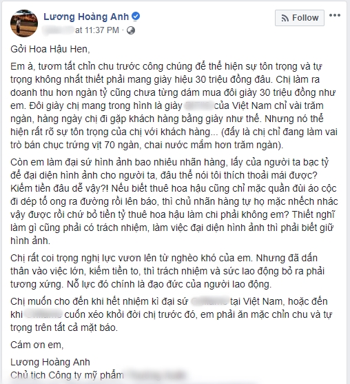 Sau khi mắng HHen Niê quê mùa lôm côm, vợ cũ Huy Khánh tiếp tục yêu cầu Hoa hậu Hoàn vũ phải tự trọng hơn vì đi dép tổ ong-3