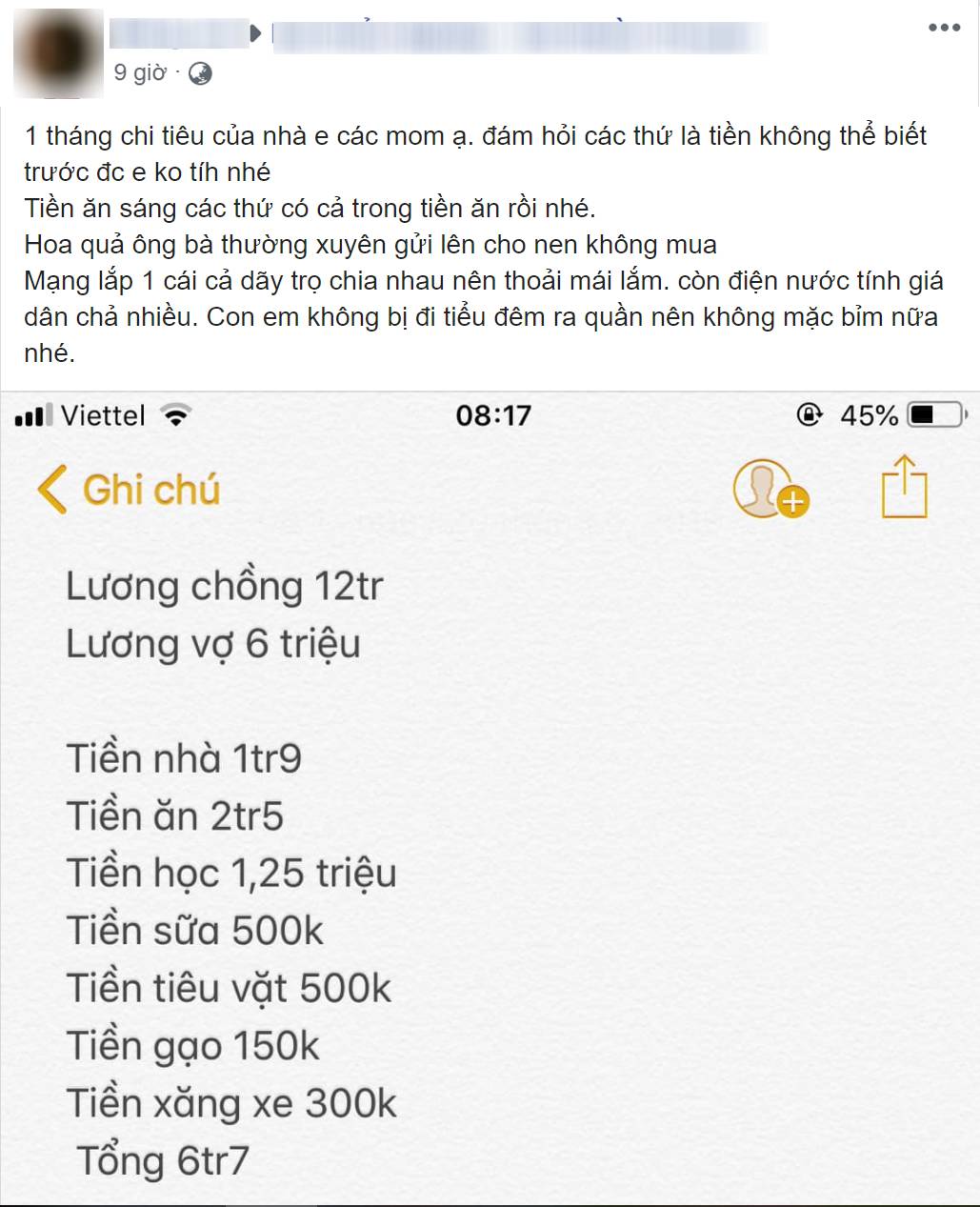 Hí hửng khoe bảng chi tiêu 6,7 triệu cho 3 người ở thành phố, mẹ trẻ bị chị em mắng cho vì loạt lí do-1