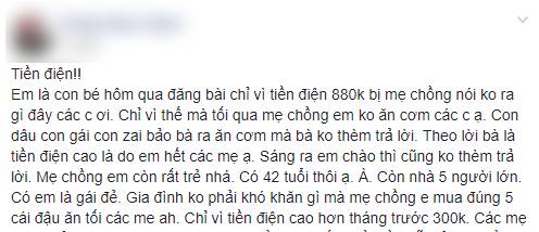 Nhà 5 người dùng hết gần 900k tiền điện, mẹ chồng hậm hực dỗi cơm, đổ lỗi tiền điện nhiều là do con dâu-2