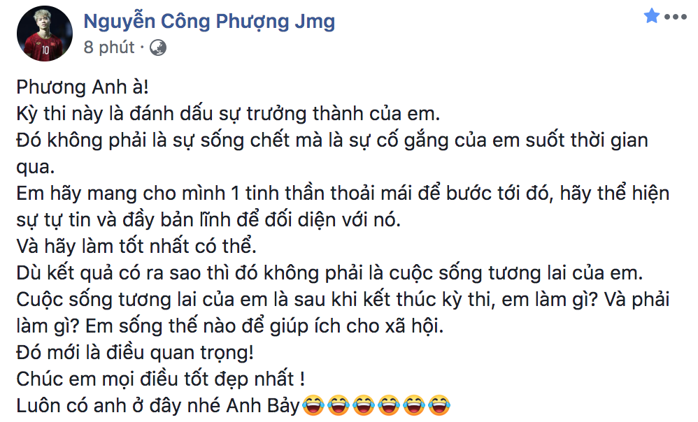 Em gái ruột bước vào kỳ thi THPT Quốc gia, Công Phượng nhắn nhủ ngọt ngào: Luôn có anh ở đây nhé-1