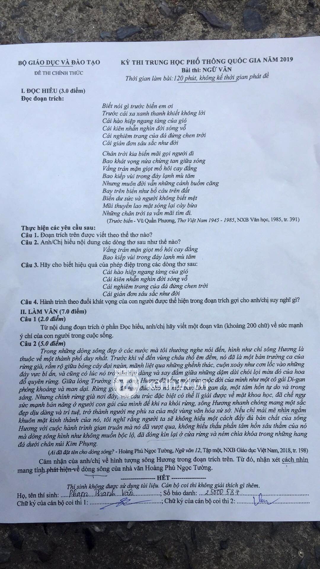 Đề thi THPT quốc gia 2019 môn Ngữ Văn: Đề hay, bám sát SGK và có tính phân loại cao-1