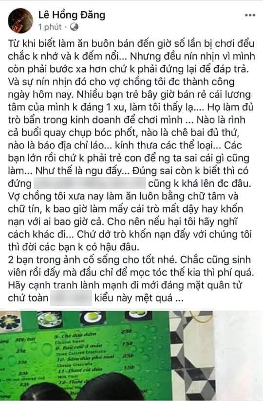 Quán chè của vợ chồng Hồng Đăng bị review 0 điểm vì đắt, bẩn và tỏ thái độ khó chịu với khách hàng-3