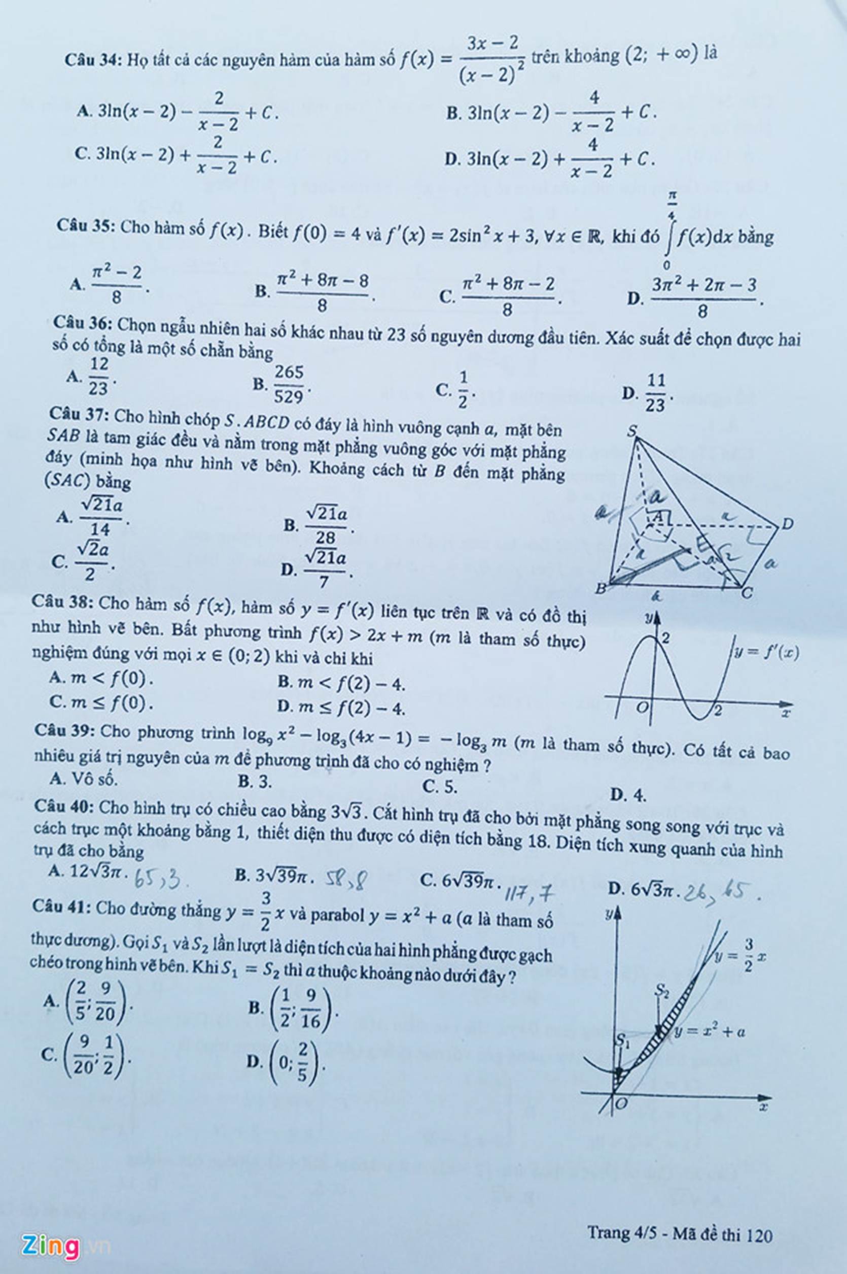 Đáp án tham khảo mã đề 120 môn Toán thi THPT quốc gia 2019-5