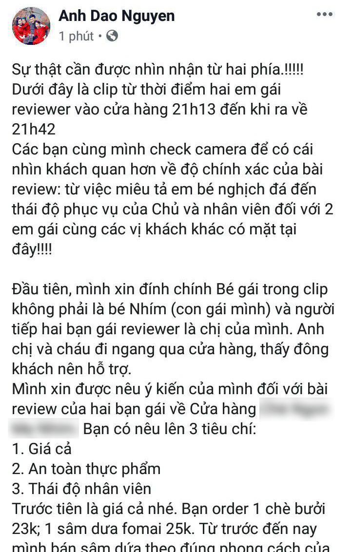 Bà xã Hồng Đăng phản pháo, tung bằng chứng bóc phốt lại khách hàng sau khi quán chè của gia đình bị chê bẩn, đắt-2