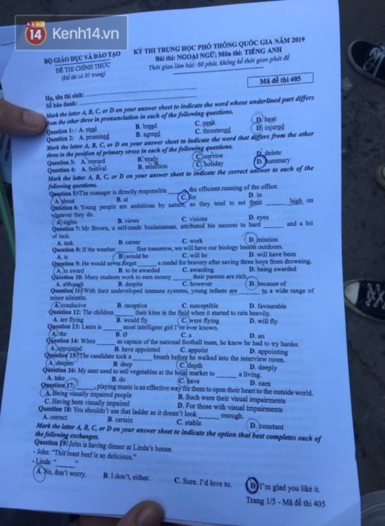 Đề thi môn Tiếng Anh THPT quốc gia 2019: Dễ bất ngờ, thí sinh nào cũng tự tin trên 7, 8 điểm!-1