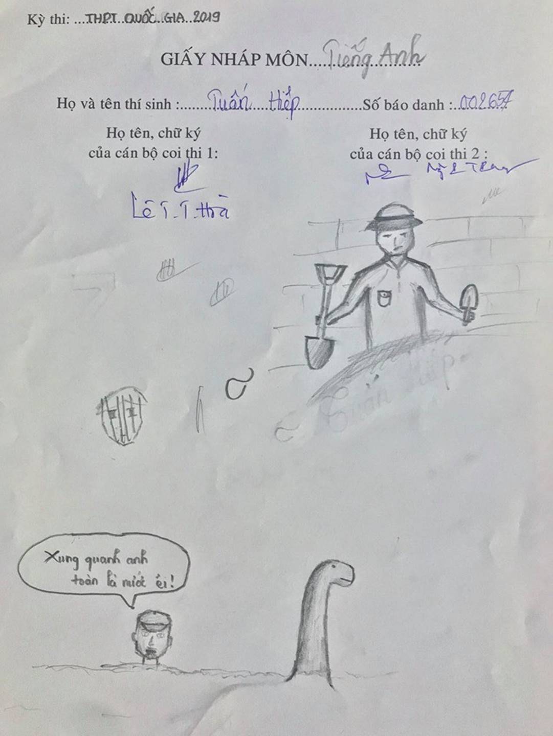 Đề khó không làm được bài, sĩ tử dành hết thời gian tạo ra những siêu phẩm hội hoạ trên giấy nháp-4