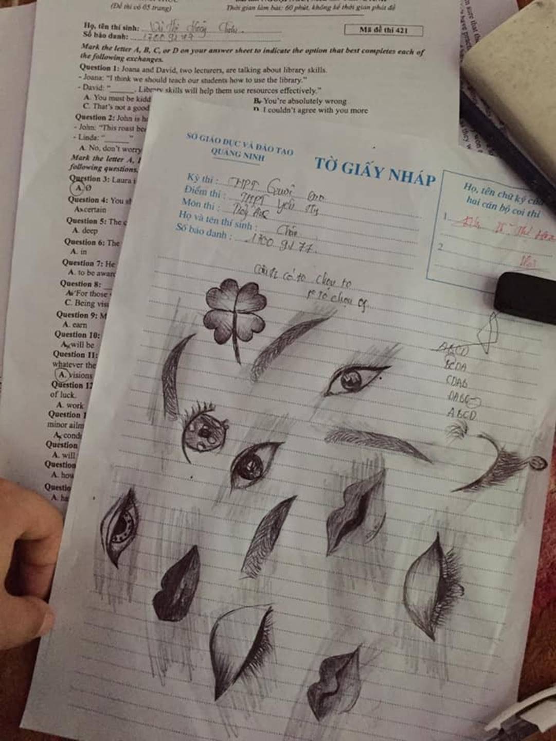 Đề khó không làm được bài, sĩ tử dành hết thời gian tạo ra những siêu phẩm hội hoạ trên giấy nháp-10