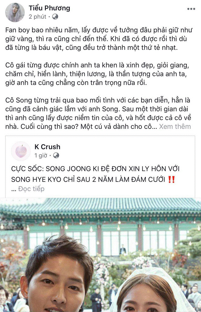 Dân mạng Việt sốc trước tin Song - Song ly hôn: Động lực để yêu và cưới của tôi tan tành rồi!-2