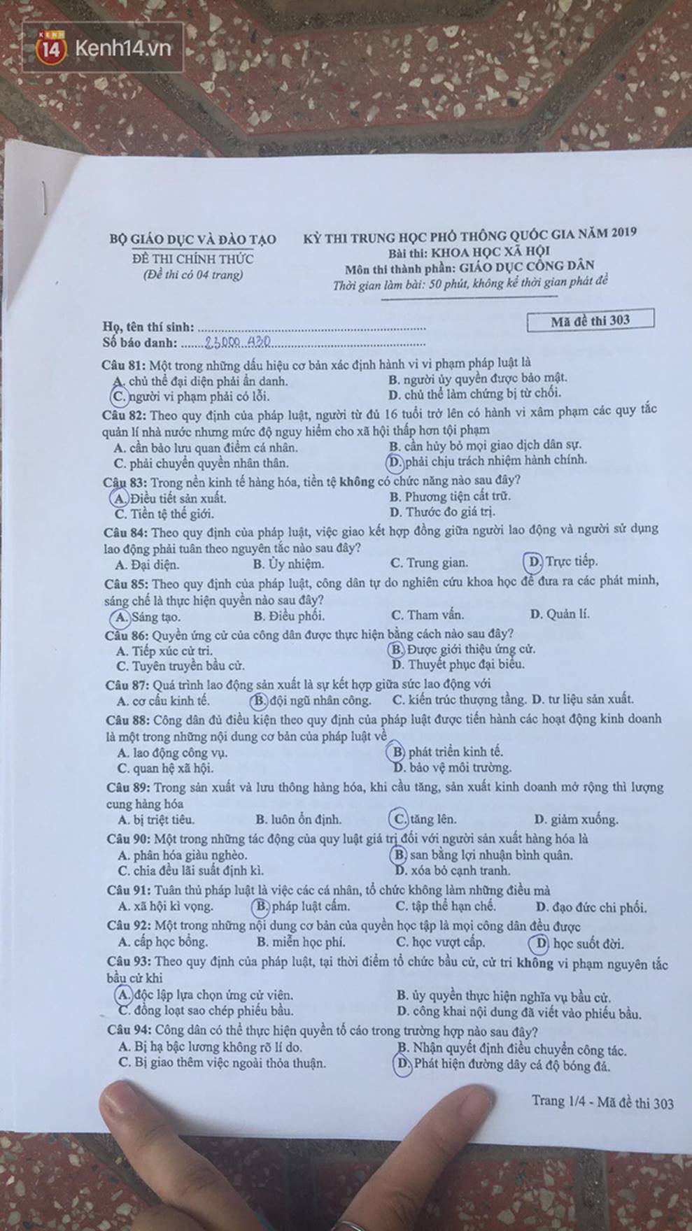 Đề thi môn Giáo dục công dân THPT Quốc gia 2019-1