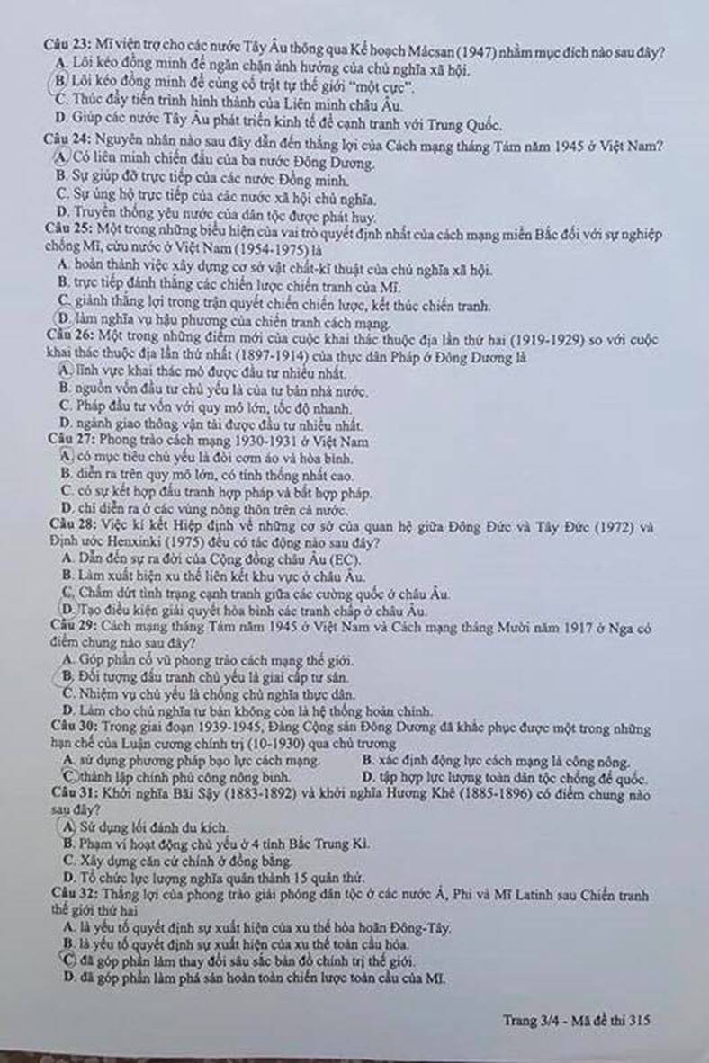 Đề thi môn Lịch sử THPT quốc gia 2019-3