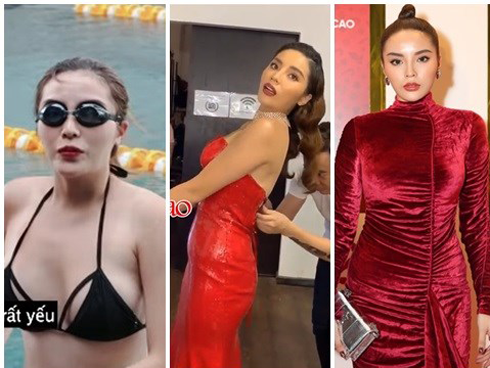 Kỳ Duyên liên tiếp lộ thân hình lúc thì 'vâm' như lực sĩ, lúc lại xồ xề như 'bà đẻ'