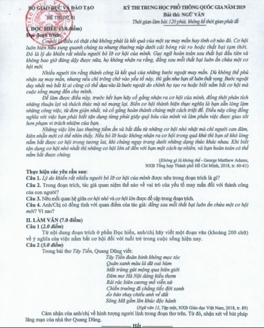 Đáp án chính thức môn Ngữ văn thi THPT quốc gia của Bộ GD-ĐT-7