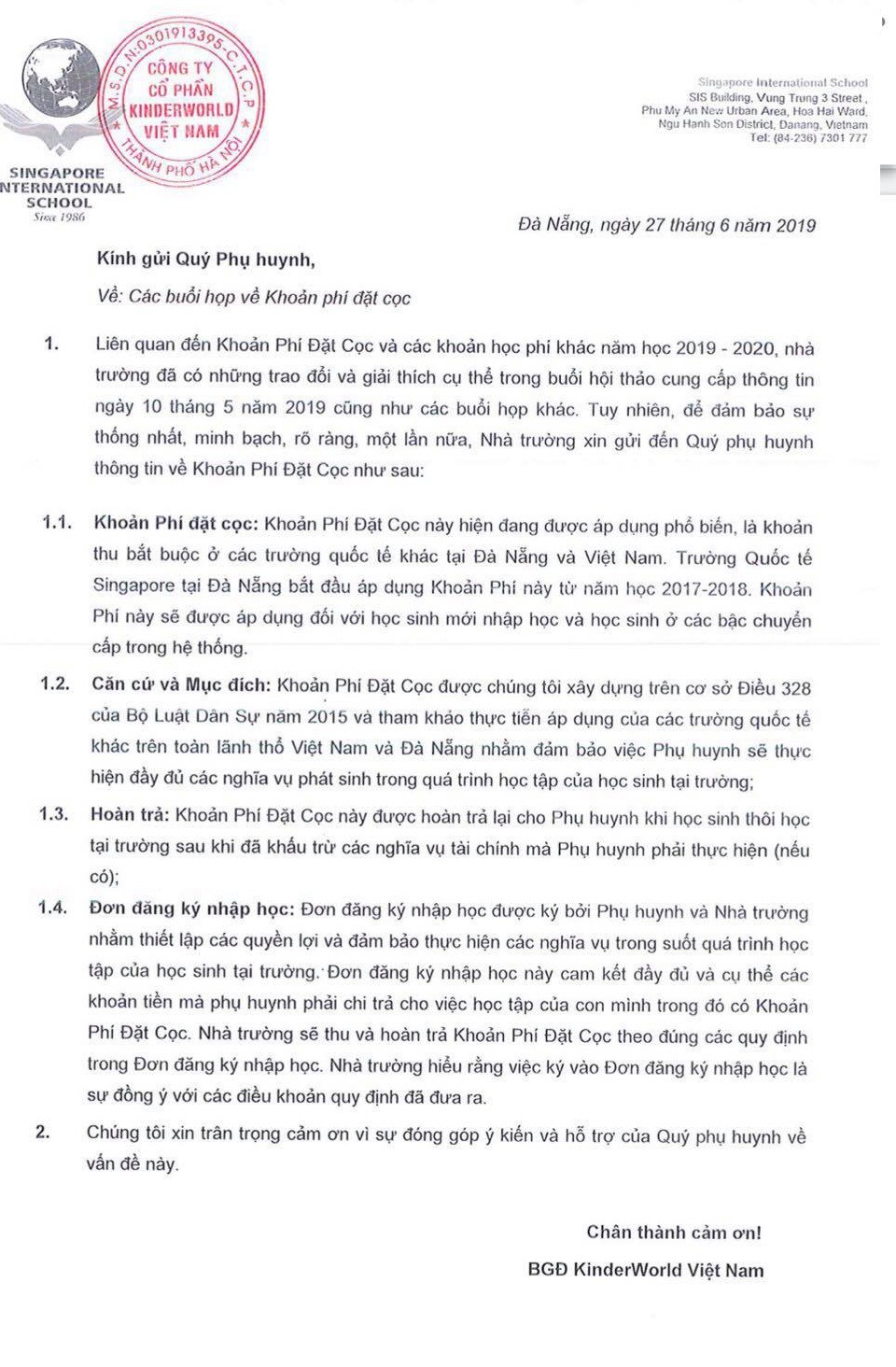 Phụ huynh tố trường Quốc tế Singapore lạm thu: Đề nghị cuộc họp 4 bên-1
