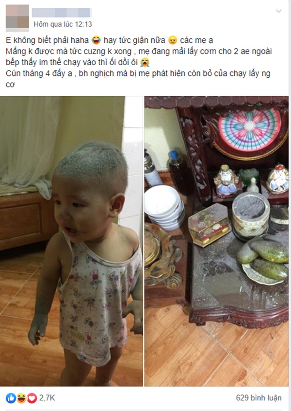 Thấy con im lặng bất thường, mẹ từ bếp chạy vào thấy cảnh tượng hãi hùng đến nỗi đánh không được, mắng cũng chả xong-1