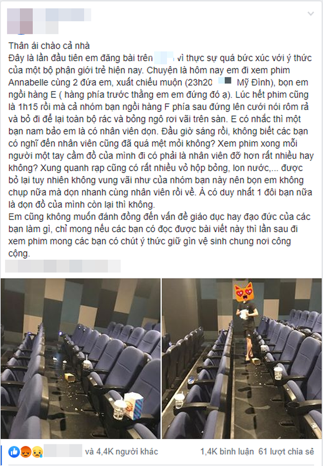 Nhắc người xung quanh nhặt rác giúp nhân viên rạp chiếu phim, cô nàng châm ngòi màn tranh cãi nảy lửa trên MXH-1