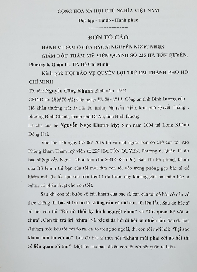 Lời kể của bé gái 15 tuổi nghi bị bác sĩ thẩm mỹ xâm hại tình dục khi đến phòng khám riêng-1