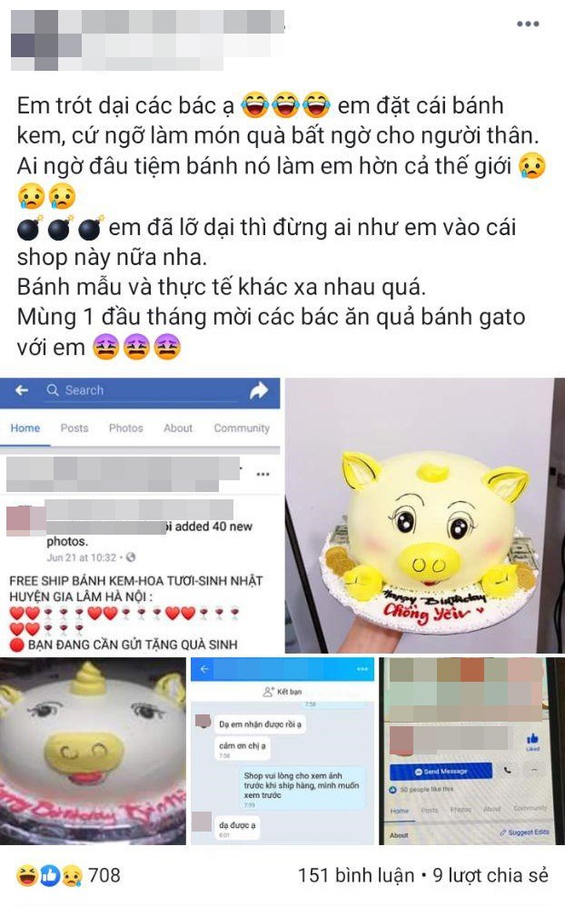 Đặt online bánh kem heo vàng cực xinh, thứ mẹ trẻ nhận về khiến ai nấy phì cười: Chắc bị bão đánh bay lớp trang điểm rồi?-1