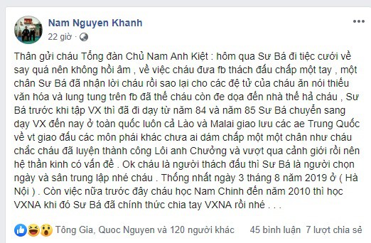 Lục đục nội bộ, Tổng đàn chủ Vịnh Xuân Nam Anh muốn đấu chấp đối thủ... một chân một tay-3