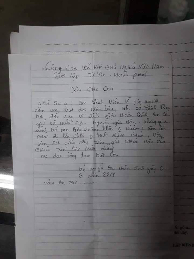 Vụ nữ sinh viên bỏ con ở chùa kèm lá thư em còn phải đi lấy chồng: Vẫn chưa tìm được người thân, cháu bé sẽ được nuôi ở chùa-2