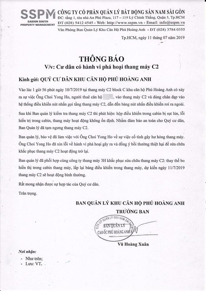 Người đàn ông Hàn Quốc đạp hỏng thang máy chung cư đã bồi thường-3