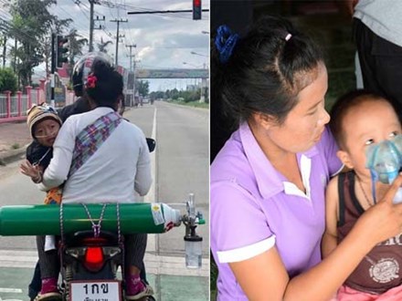 Có gì bằng tình cha nghĩa mẹ: 2 ngày 1 lần, cặp vợ chồng lại đi xe máy 120km đổi bình oxy để giữ mạng cho con