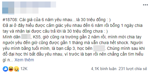 Bị bạn trai đá sau 6 năm yêu nhau, cô nàng cay đắng: Cái giá của 6 năm thanh xuân là... 30 triệu đồng?-1