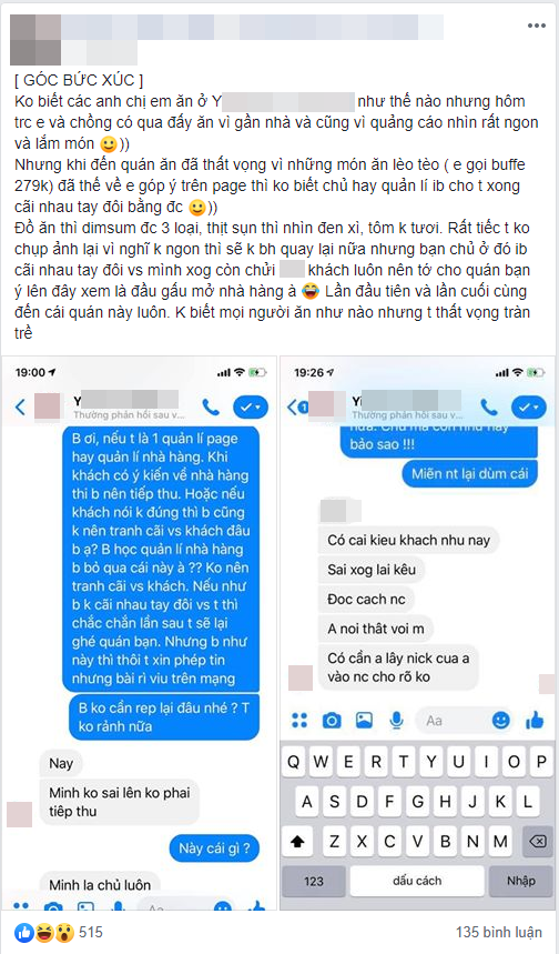 Không hài lòng với suất buffet giá 279k, chị gái phản hồi với chủ nhà hàng nào ngờ bị mắng cho vuốt mặt không kịp-1