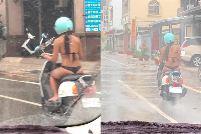 Mặc bikini bé xíu rồi lái xe máy giữa trời mưa, cô gái khiến dân tình nóng mắt-1