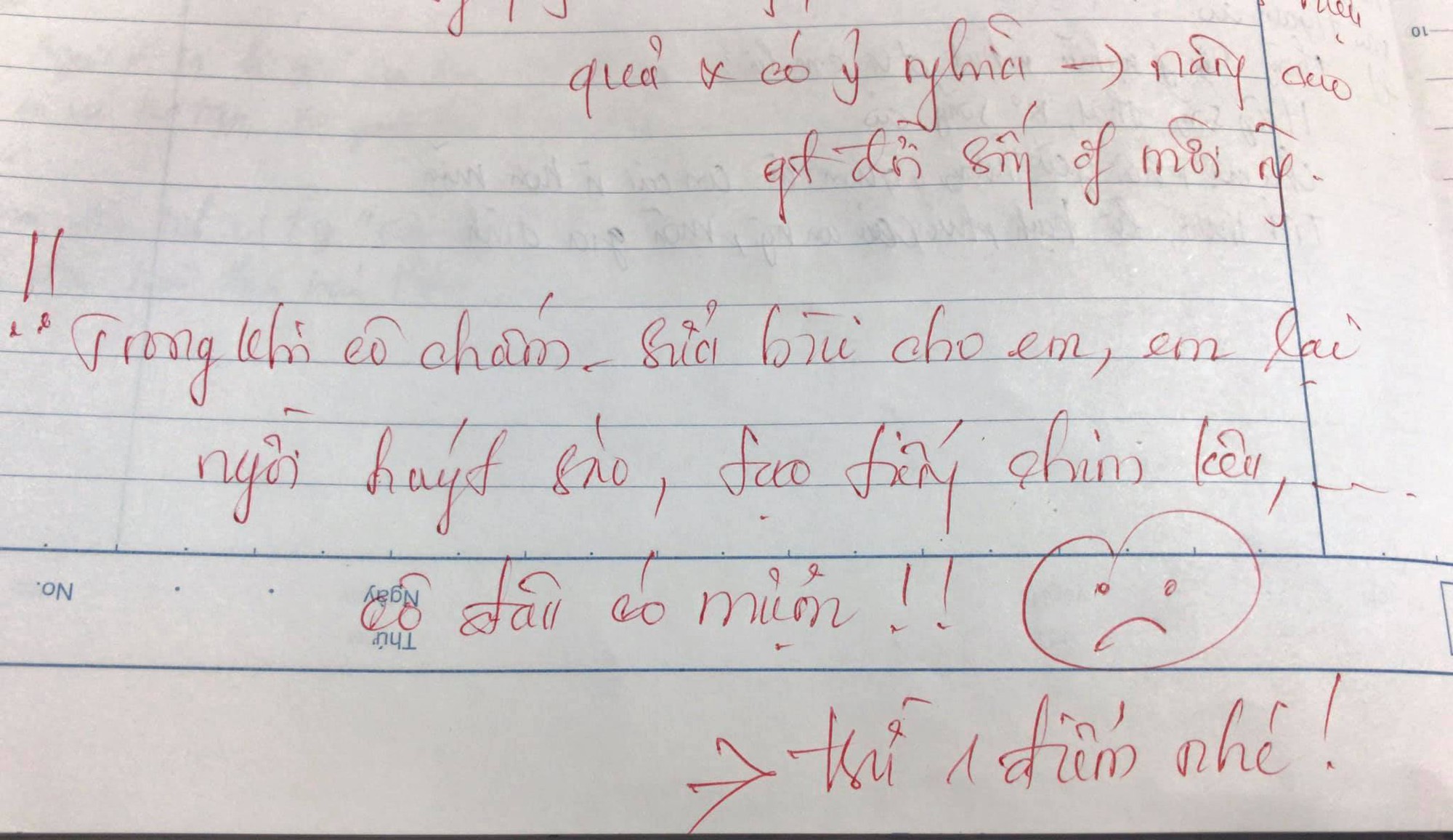 Huýt sáo, tạo tiếng chim kêu lúc cô giáo đang sửa bài, nam sinh nhận về lời phê phũ phàng, chừa cả đời-1