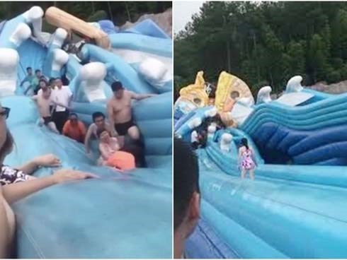 Nhà phao trượt nước bị sụp vì quá tải khiến 1 bé gái 8 tuổi tử vong và nhiều người khác bị thương