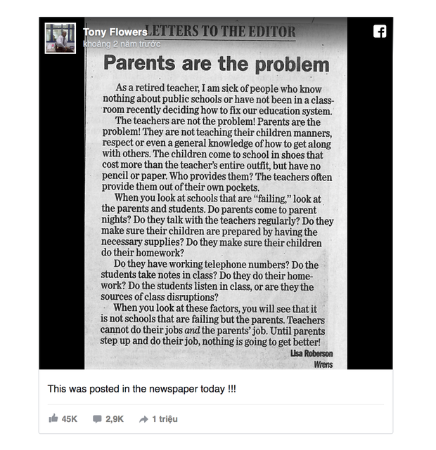 Bức tâm thư của cựu giáo viên gây tranh cãi khi cho rằng bố mẹ là nguyên nhân chính khiến nền giáo dục tụt dốc-1