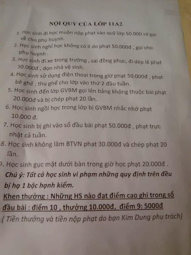 Vừa đi học đã nhận được bảng nội quy siêu gắt, học trò than trời vì tiền phạt thì nhiều còn tiền thưởng quá ít-1