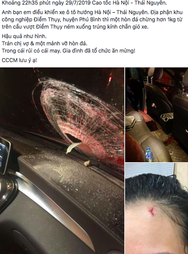 Truy tìm kẻ ném vỡ kính xe ô tô khiến 1 phụ nữ bị thương trên cao tốc Hà Nội - Thái Nguyên-2