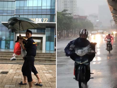 Ảnh: Người dân Hà Nội oằn mình trong mưa lớn và gió lốc mạnh, bão số 3 đã suy yếu thành áp thấp nhiệt đới