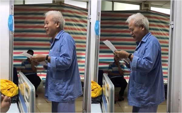 Clip: Cụ ông ung thư 74 tuổi đáng ngưỡng mộ với tinh thần lạc quan, trước khi phẫu thuật vẫn làm thơ động viên bạn cùng phòng bệnh-1