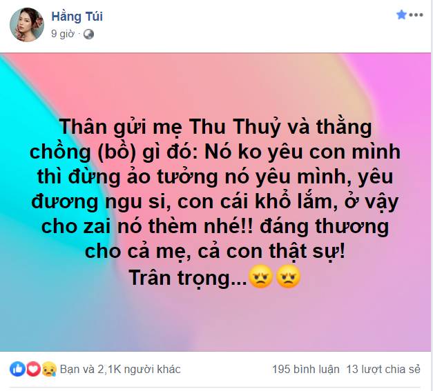 Hằng Túi phẫn nộ nhắn nhủ Thu Thủy khi con riêng của nữ ca sĩ nghi bị chồng trẻ ngược đãi-1