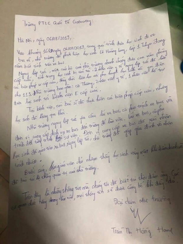 Để quên bé trai 6 tuổi trên ô tô dẫn đến tử vong, trường quốc tế Gateway liên tục vòng vo trong khâu khai báo điều tra, có còn tư cách làm giáo dục?-1