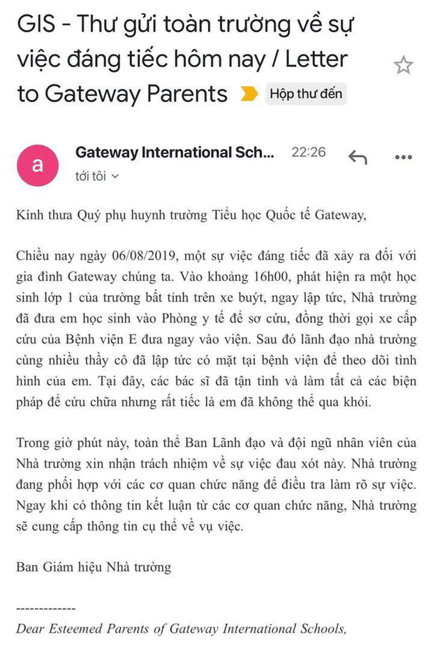 Để quên bé trai 6 tuổi trên ô tô dẫn đến tử vong, trường quốc tế Gateway liên tục vòng vo trong khâu khai báo điều tra, có còn tư cách làm giáo dục?-3