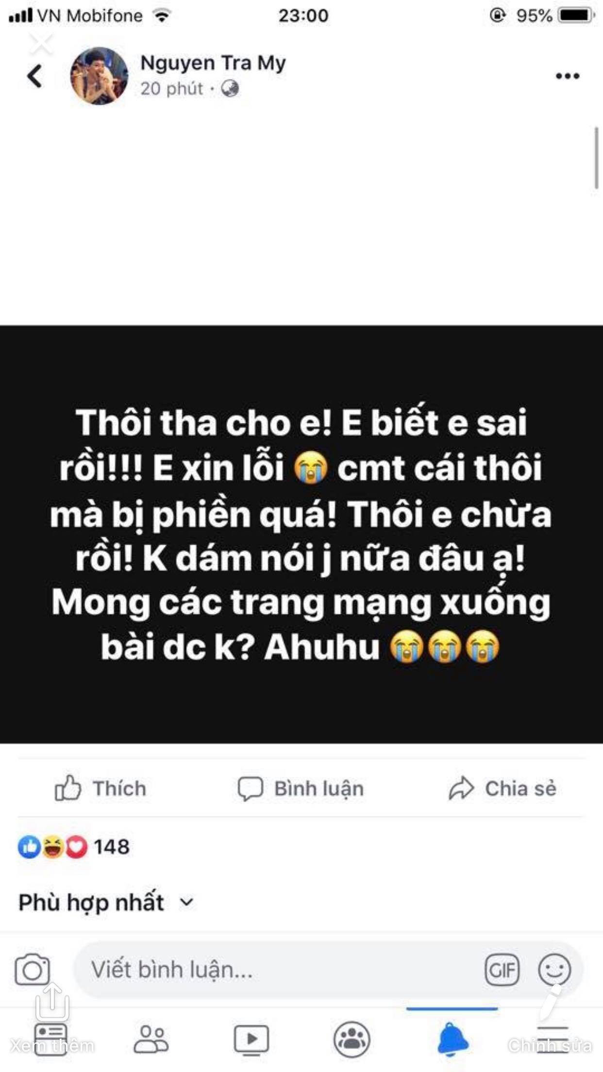 Trà My Idol đăng đàn xin lỗi vì tuyên bố hủy kết bạn và lên án Thu Thủy không biết bảo vệ con-1
