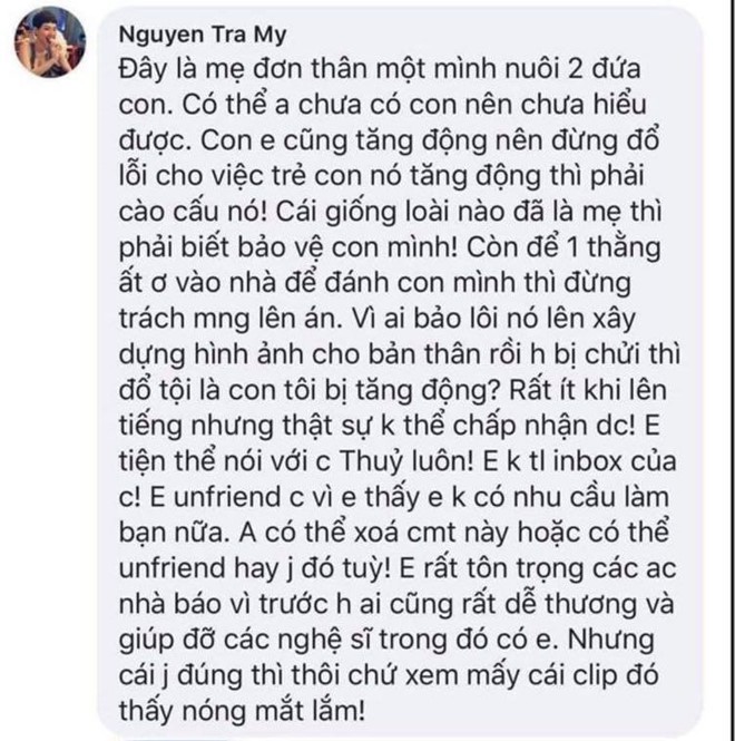 Trà My Idol đăng đàn xin lỗi vì tuyên bố hủy kết bạn và lên án Thu Thủy không biết bảo vệ con-2