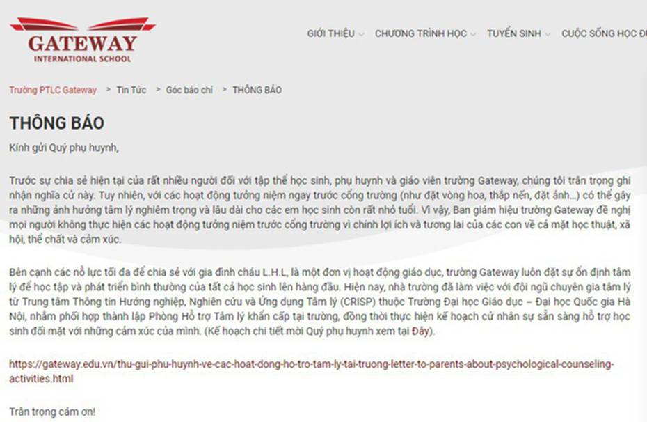 Trường Gateway yêu cầu không đặt hoa và nến tưởng niệm nam sinh lớp 1 mất do bị bỏ quên trên xe-2