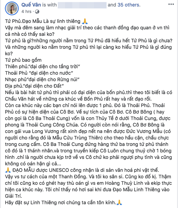 Quế Vân phản ứng với MV mới của Hoàng Thùy Linh: Sai lầm khi đưa tín ngưỡng thờ Mẫu vào giải trí!-6