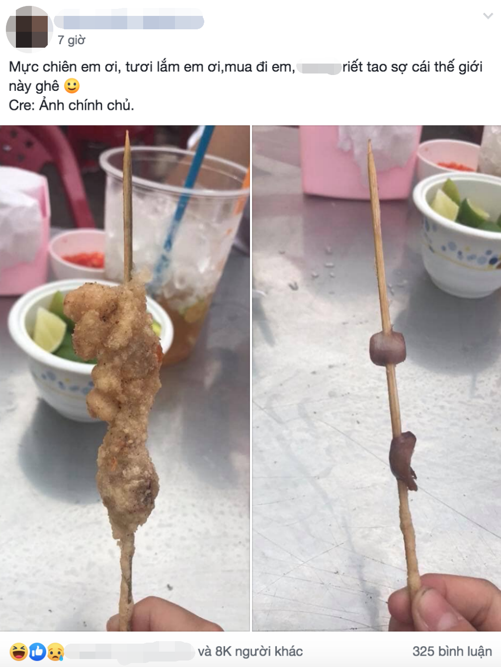 Chi 30k mua xiên mực chiên xù tươi lắm, cô gái khóc ròng khi thấy mẩu nhân bên trong còn dân mạng lại cười lăn lóc-1