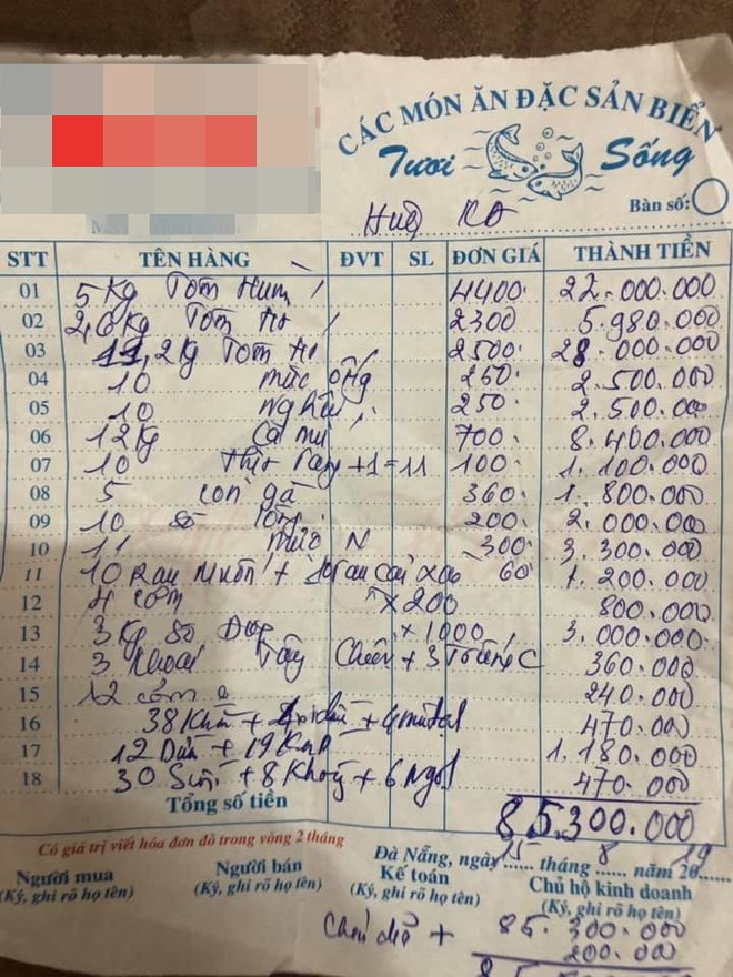 Nhà hàng ở Đà Nẵng cắt cổ khách với hóa đơn hải sản 85 triệu, khách kêu la liền bị bắt bẻ phải 90 triệu mới đúng, vì thiếu 4 triệu tiền cua-2