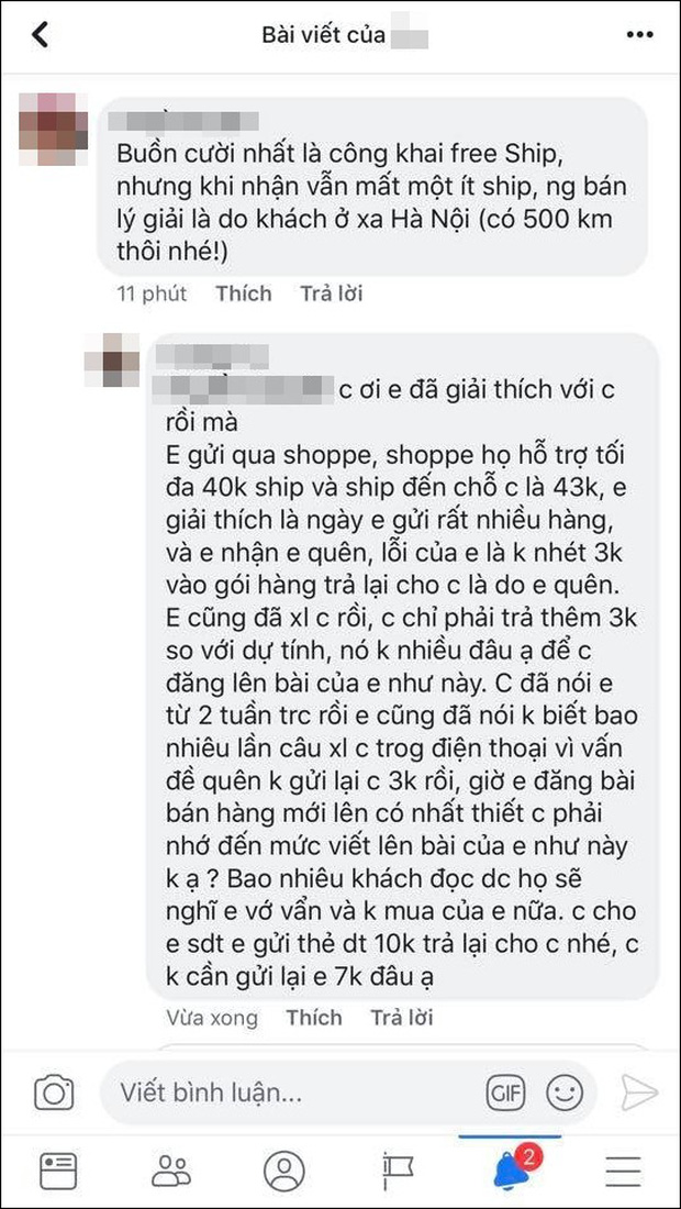 Xôn xao chuyện khách mắng chủ shop làm ăn buồn cười vì phải trả 3k phí ship cho quãng đường chỉ có 500km thôi-1