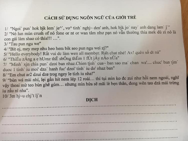 Xuất hiện đề kiểm tra cách sử dụng ngôn ngữ của giới trẻ: Học sinh than trời tiếng Việt mà cứ ngỡ tiếng nước ngoài!-1