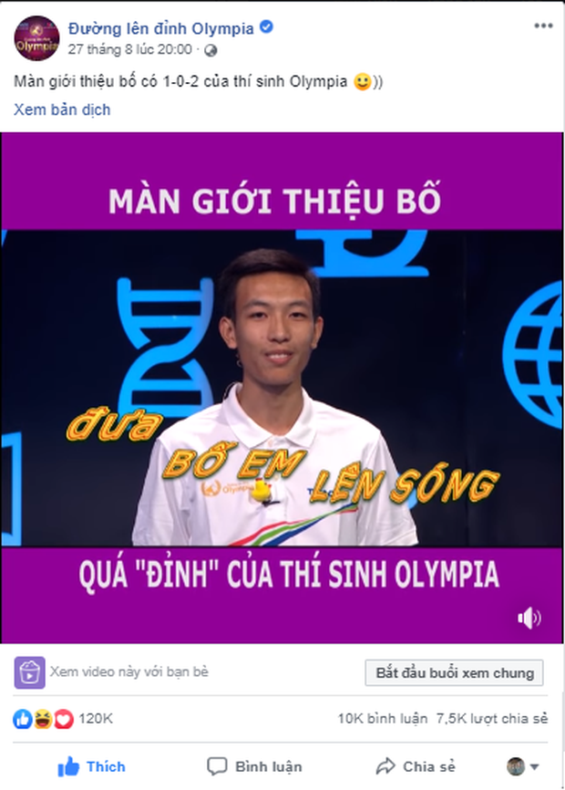 Chỉ vì anh quay phim, thí sinh Olympia tẽn tò vì giới thiệu nhầm bố của mình trên sóng truyền hình-1