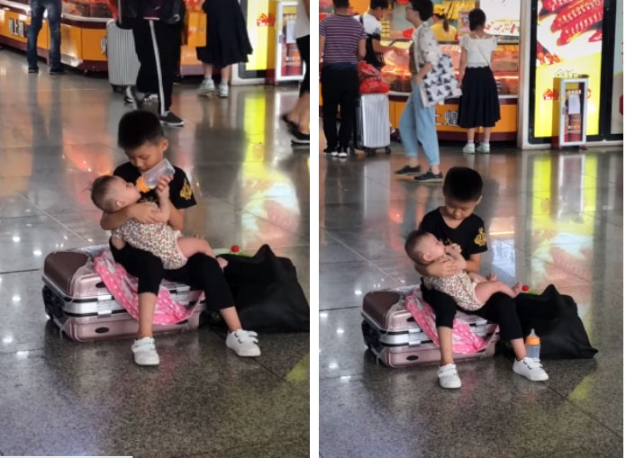 Một mình trông em khi không có mẹ, cậu bé nhỏ xíu bất ngờ có hành động ngọt lịm khiến dân mạng thả tim rần rần-3