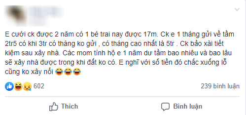Chồng gửi 2,5 triệu/tháng cho vợ nuôi con nhỏ còn dặn tiêu tiết kiệm để xây nhà, chị em vào hỏi 1 câu cực chí lý-1