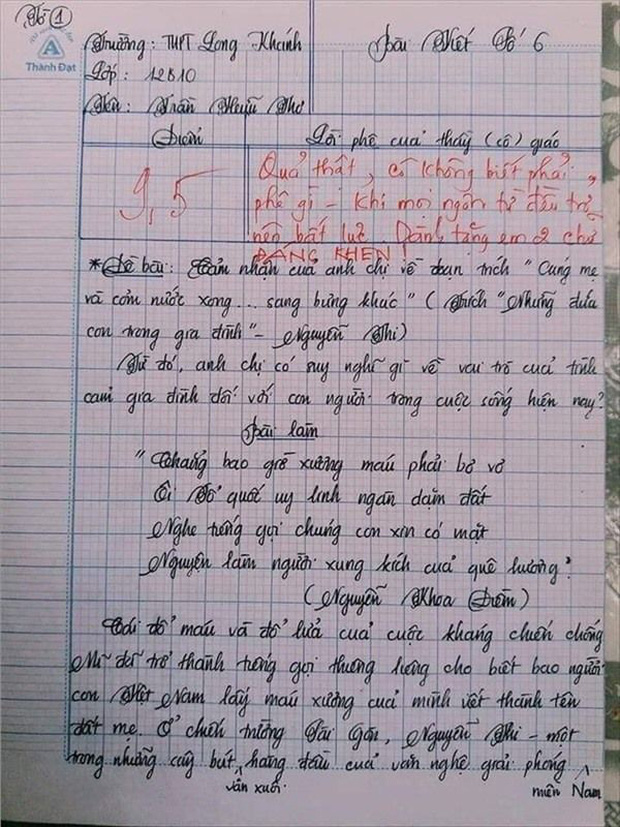 Chủ nhân của bài văn dài 18 trang tiết lộ mình là dân chuyên Toán, thấy 9,5 là con số trọn vẹn nhất chứ không phải điểm 10-1